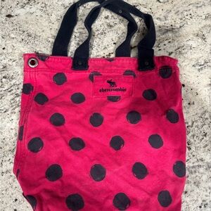Abercrombie & Fitch Hot Pink Canvas Tote with Black Polka Dots